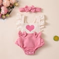 thumbnail image 6 of Baby Rompers Girl Heart Print Flutter Sleeve Ruffled Bowknot Bodysuit & Headband 2 Piece Daily Wear Girls Jumpsuit 9 Months-12 Months, 6 of 9