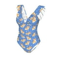 thumbnail image 4 of Yiaed Kawaii Corgi Print Women's Ruffled One Piece Swimsuit V Neck Swimwear Slimming Monokini for Woman-Medium, 4 of 8
