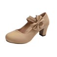 thumbnail image 2 of Aobny Closed Toe Heels Shoes Women Pumps High Heels Chunky Pumps Shoes Shoes Round Toe Brown Mid Heel Hook & Loop Soft Toe Summer Shoes for Women,Size 39, 2 of 5