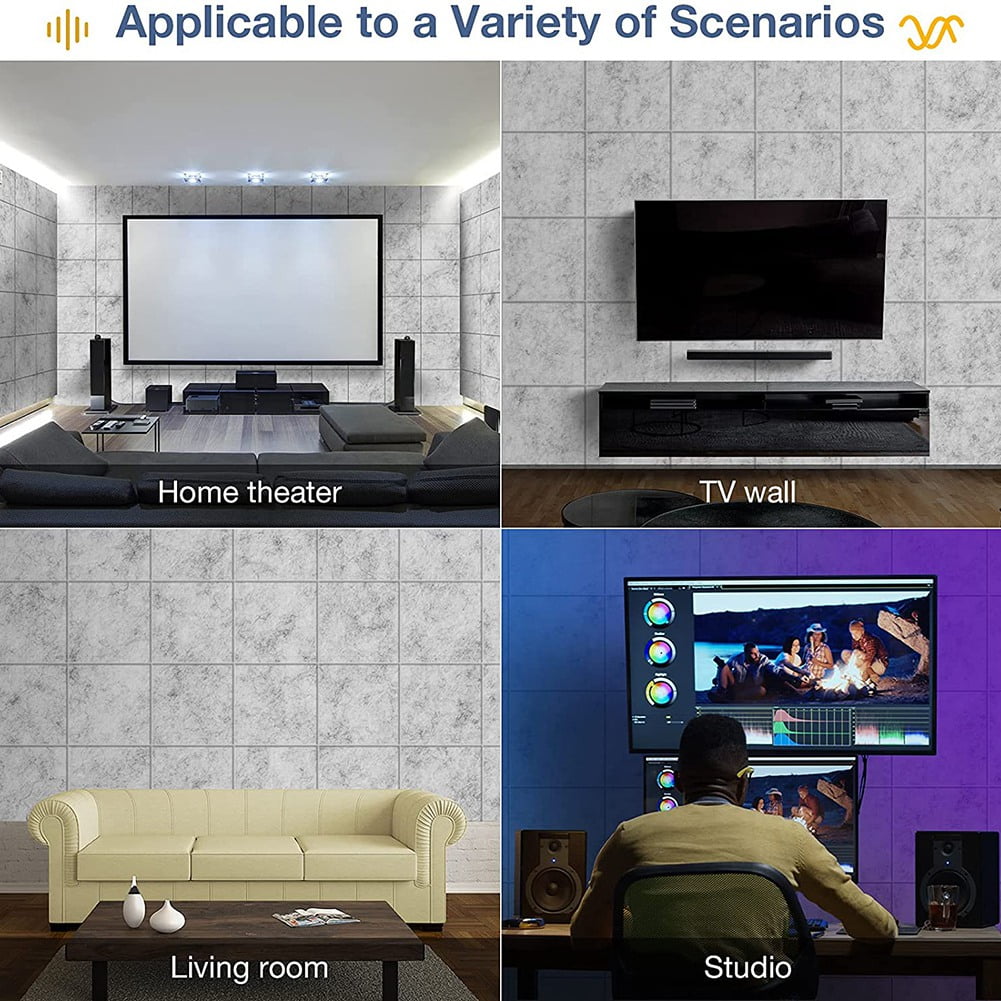 Self-Adhesive Acoustic Panels 12 Pack,12 x 12 x 0.4 inch Sound Proof Padding,Sound Absorbing Panel for Home ,Grey