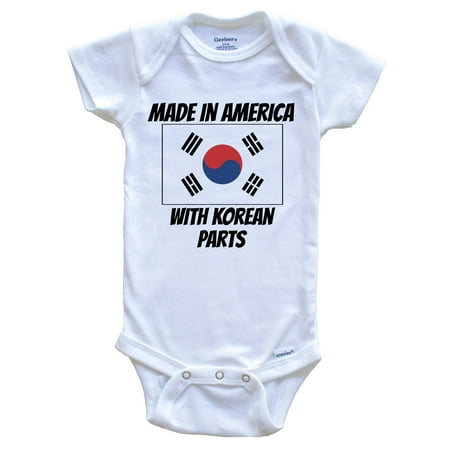 

Made In America With Korean Parts South Korea Flag Funny Baby Bodysuit - Cute One Piece Baby Bodysuit 0-3 Months White