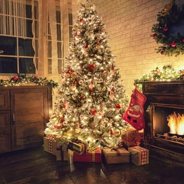 7.5FT Prelit Berry Christmas Tree, Artificial Christmas Tree with Warm White Lights, Snowflake Christmas Tree with Pine Cones, 950 Branches Count, Indoor Decoration, Xmas Holiday Decor