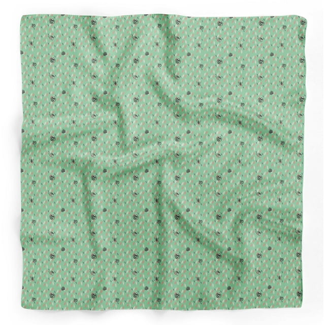 Bimba Green Bee & Lady Bird Insects Printed Pure Silk Scarf Neck Wrap Summer Hair Bandanas For Women 40 x 40 Inches
