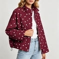 thumbnail image 2 of Edvintorg Women Jacket Plus Size Polka Dot Long Sleeve Zip up Coat Stand Collar Loose Casual Outerwear with Pocket Women Fall Clothes Wine S-3XL, 2 of 7