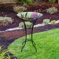 thumbnail image 3 of Alpine Corporation 18" Glass Birdbath w/ Colorful Flowers w/ Metal Stand, 3 of 5