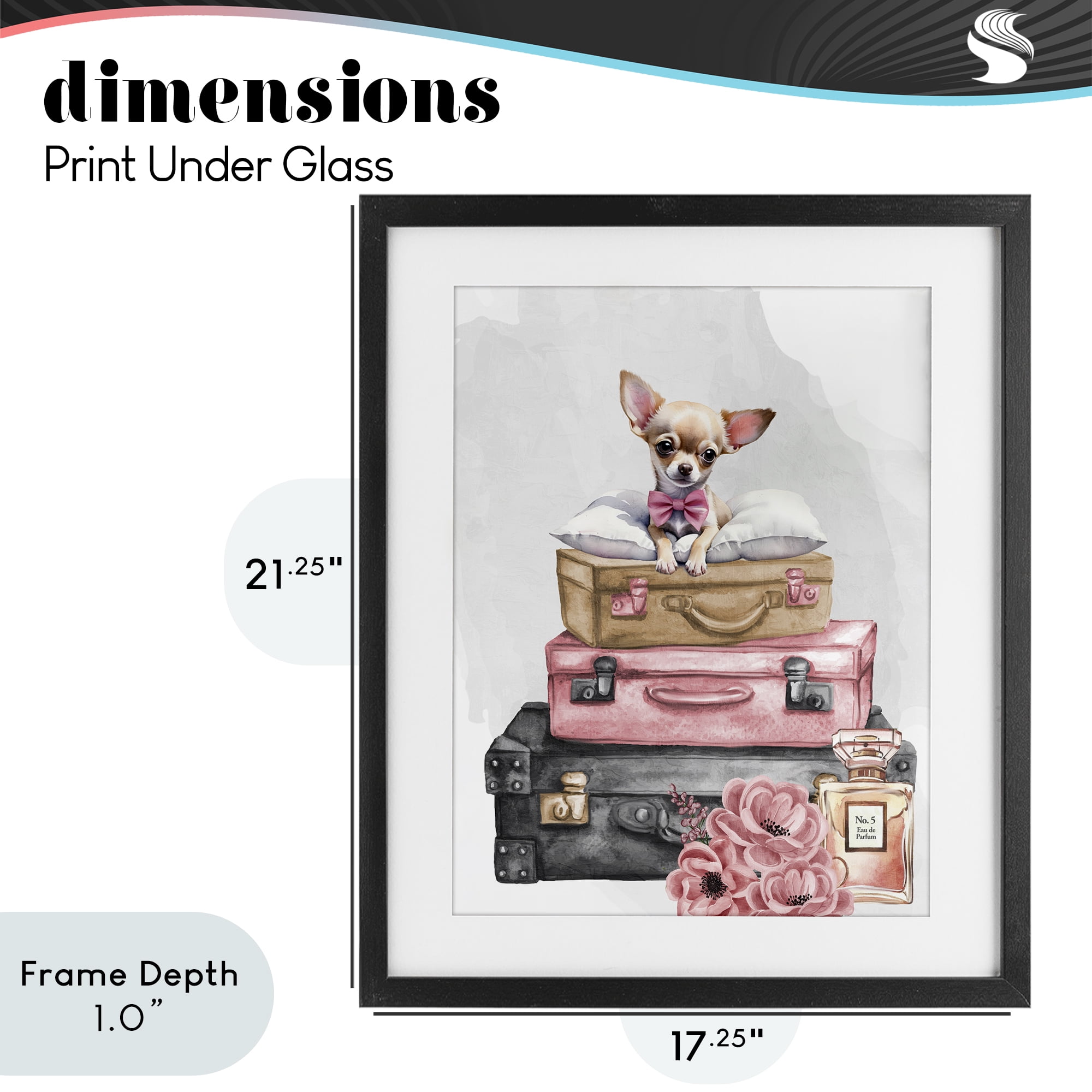 Stupell Industries Trendy Pup Travel Black Framed Print Under Glass, design by Kim Allen