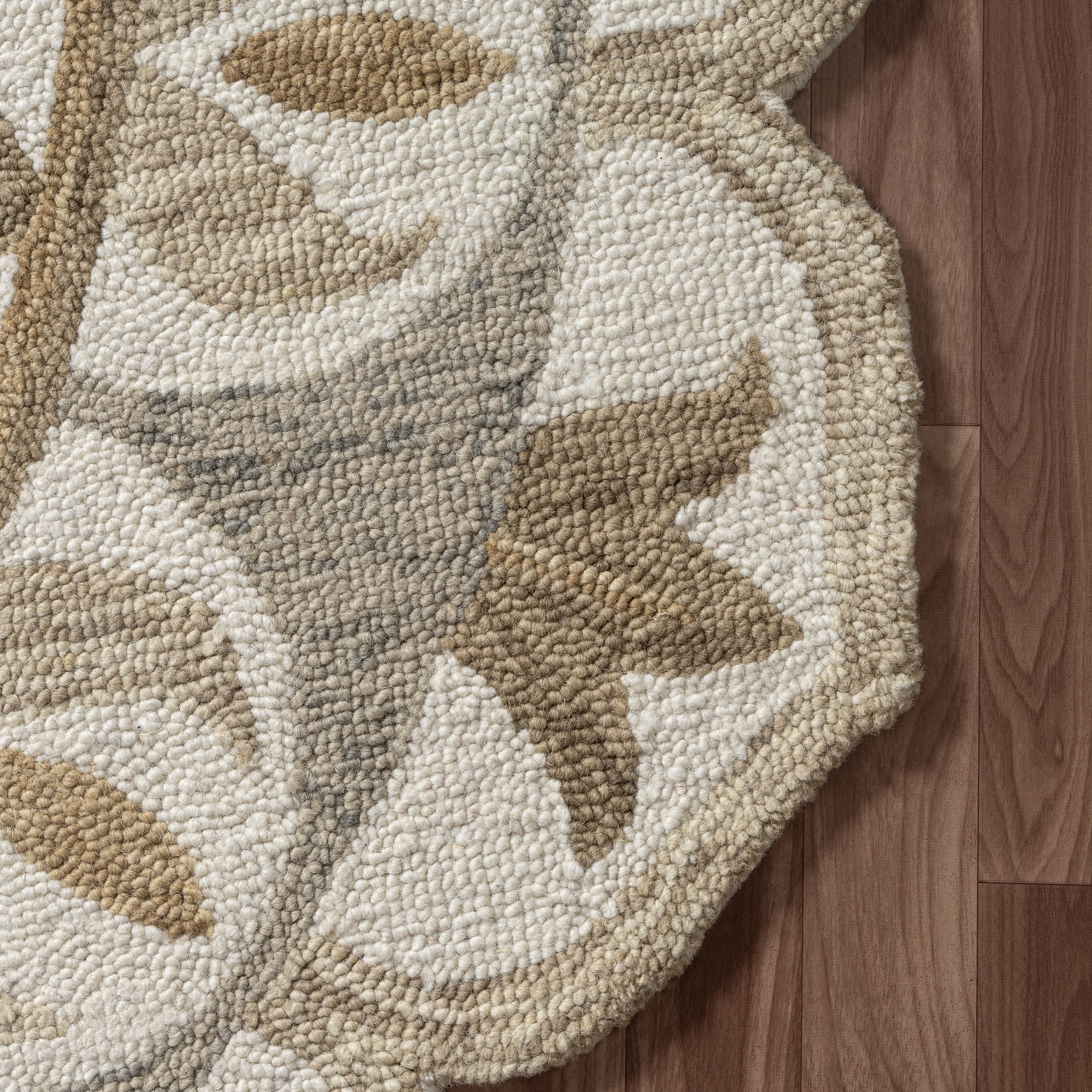 Ox Bay Ella 4' Round Ivory/Beige Floral Wool Indoor Area Rug