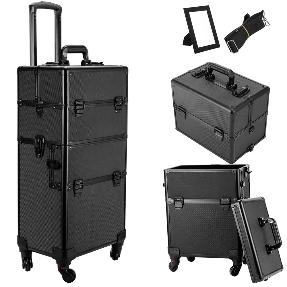 Black Wheels Rolling Cosmetic Case - Wheeled Makeup Case Black Wheels Rolling Cosmetic Case - Wheeled Makeup Case