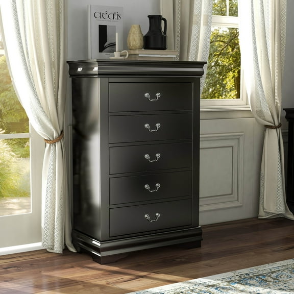 Furniture of America Vrai 5-Drawer Solid Wood Black Chest