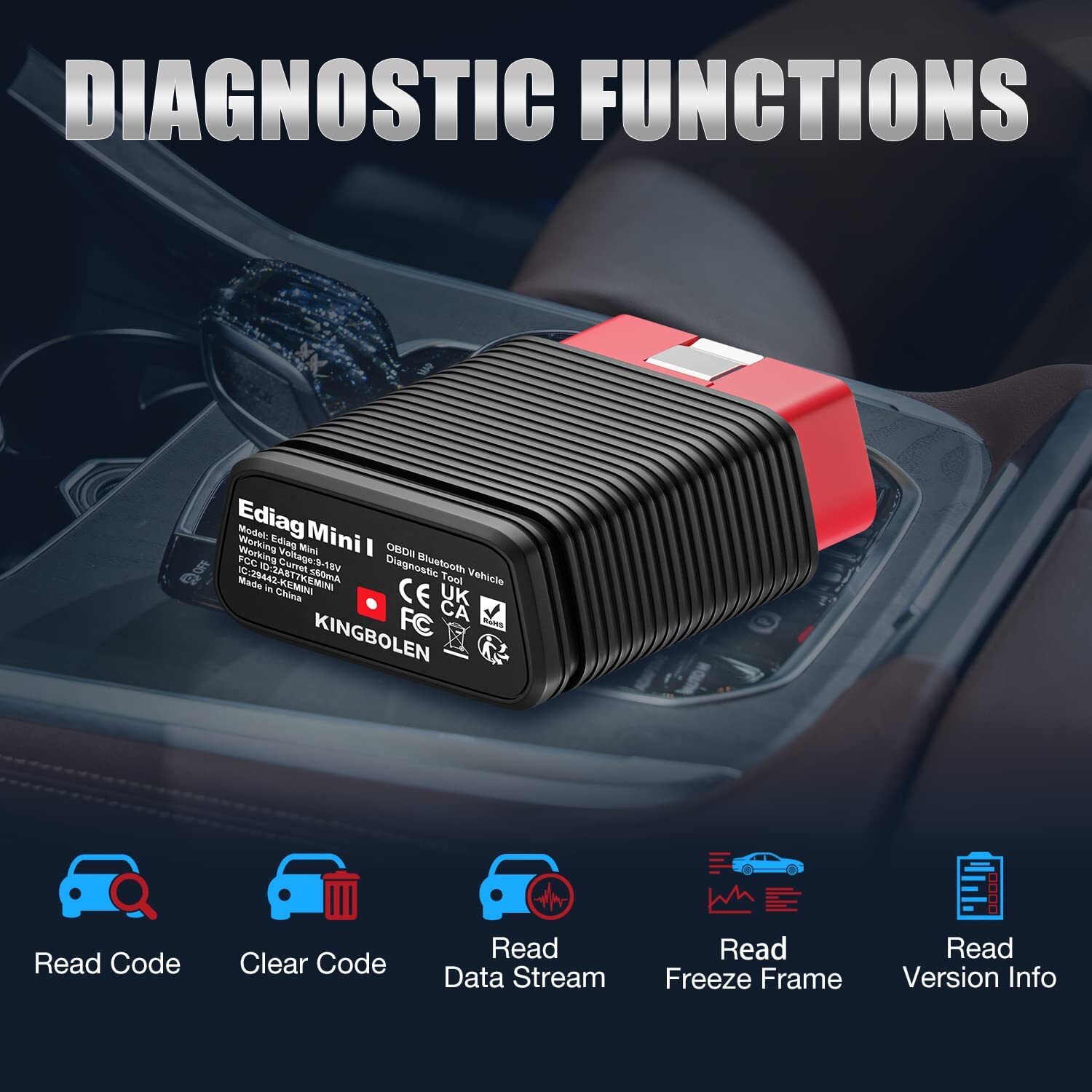 KINGBOLEN Ediag Mini Bluetooth OBD2 Scanner Code Reader for iPhone   Android, Full Systems Car Diagnostic Scan Tool for 1996  Newer OBD2  Vehicles with 15 Reset Functions