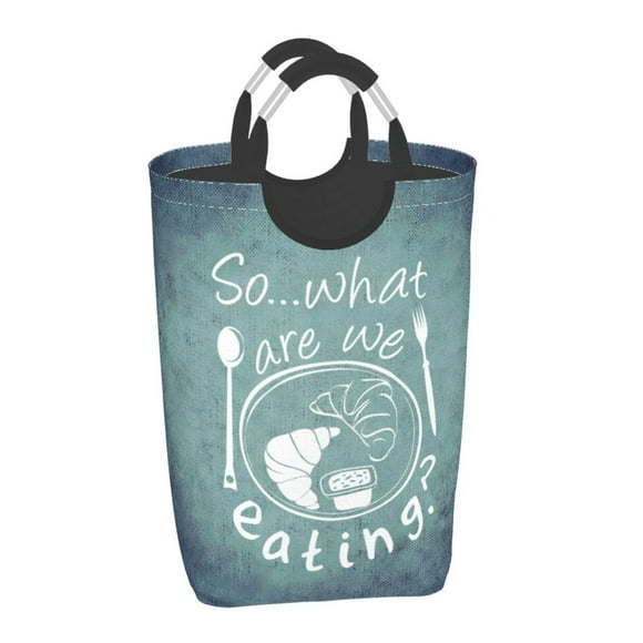 Waterproof Collapsible Laundry Hamper, Cartoon Food Plates Aluminum Handle Laundry Bag Storage Basket, 50L