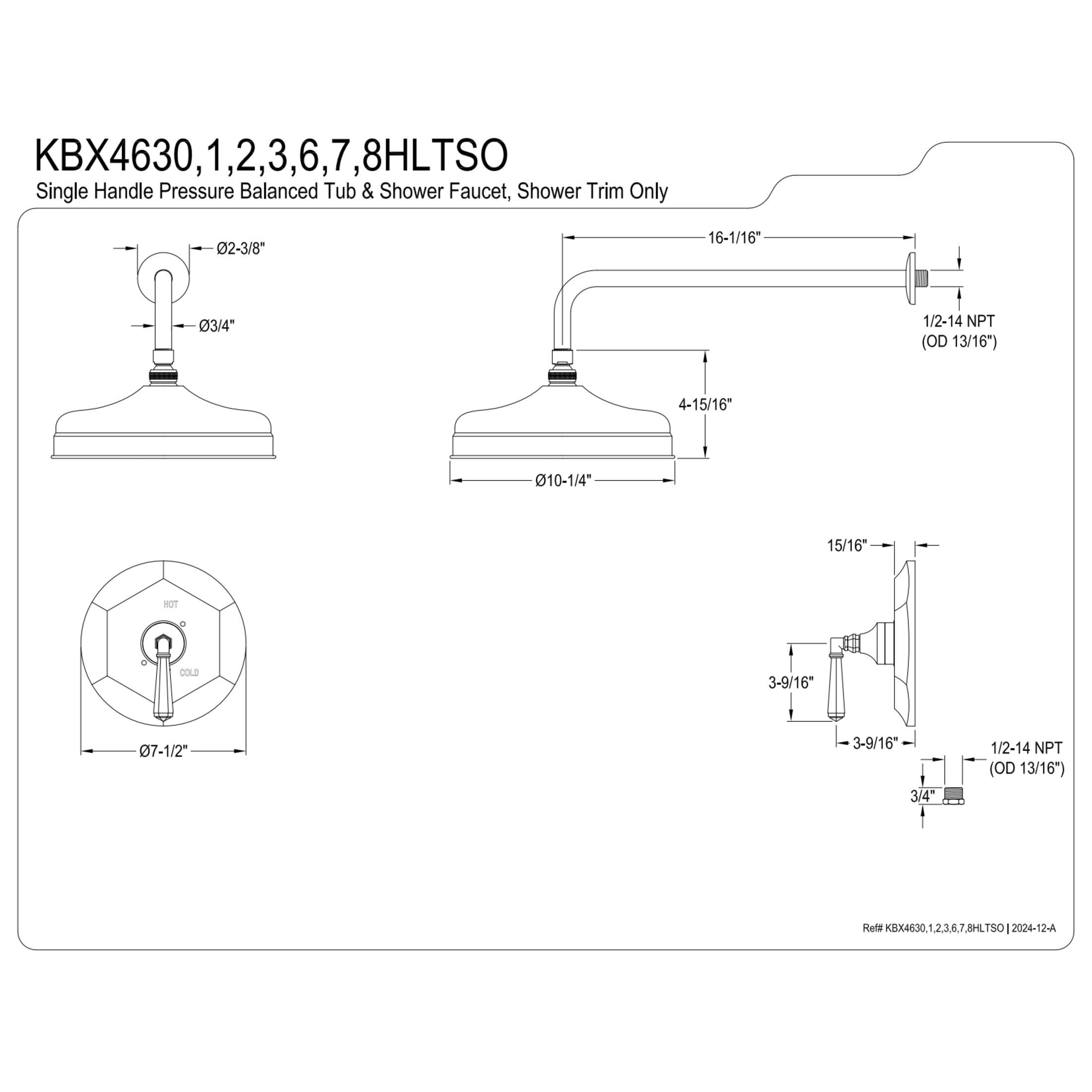 Kingston Brass KBX4630HLTSO Metropolitan Single-Handle Shower Faucet, Trim Only, Matte Black