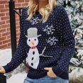 thumbnail image 5 of Wang6 Christmas Sweaters for Women Trendy Long Sleeve Blue Knits Fall Winter Crew Neck Xmas Snowflake Snowman Printed Knit Pullovers Tops Dark Blue M, 5 of 6