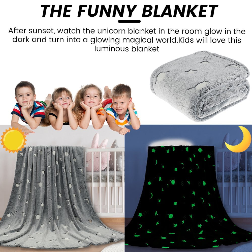 Soft Plush Blanket Glow in the Dark Throw 70 x 60 inch Polyester Pink Star Moon Walmart
