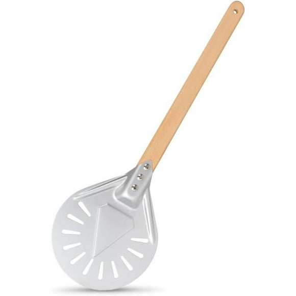 Inch Round Pizza Peel, Aluminum Perforated Pizza Peel with 40cm Long Removable Wooden Handle Non-Slip Grip, Rotating Pizza Peel for Pizza, Bread, Cakes