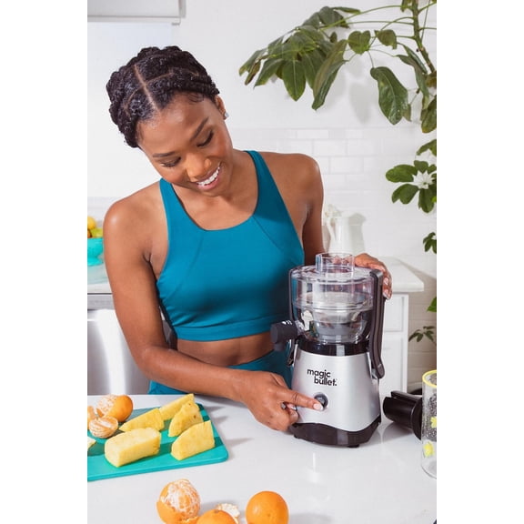 Mini Juicer, 400W Compact Countertop Machine with 2" Feed Chute for Fruits and Vegetables, Silver/Black