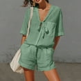 thumbnail image 7 of Hurxie Womens Muslin Pajamas Set V Neck Shirt and Shorts Pj Set Cotton Sleepwear Mint Green,L, 7 of 7
