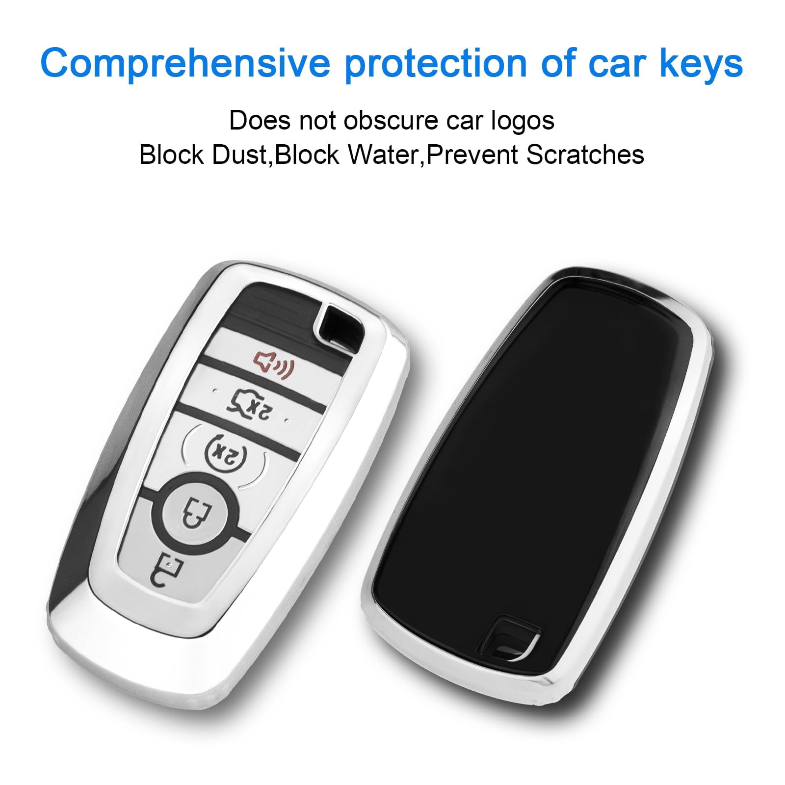for Ford Key Fob Cover with Keychain,Soft TPU Key Case Shell for Ford Explorer Bronco Escape Edge Expedition Mustang F150 F250 F350 F450 F550 Fusion Ranger Lincoln 5 Button Holder