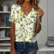 thumbnail image 2 of Blusa Zhyaj de manga corta con cuello en V y estampado floral bohemio para mujer, 2 of 6