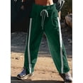 thumbnail image 4 of Women'S Wide Leg Pants Casual Drawstring Elastic Waisted Contrast Color Workout Y2K Track Pants Green L, 4 of 7