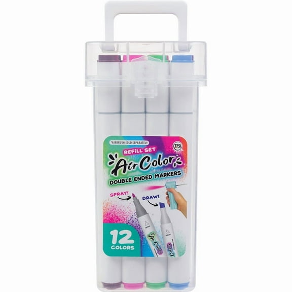 Air Color Double-Ended Washable Markers, 12-Pack with Carrying Case for Drawing & Coloring, Compatible with Airbrush Set