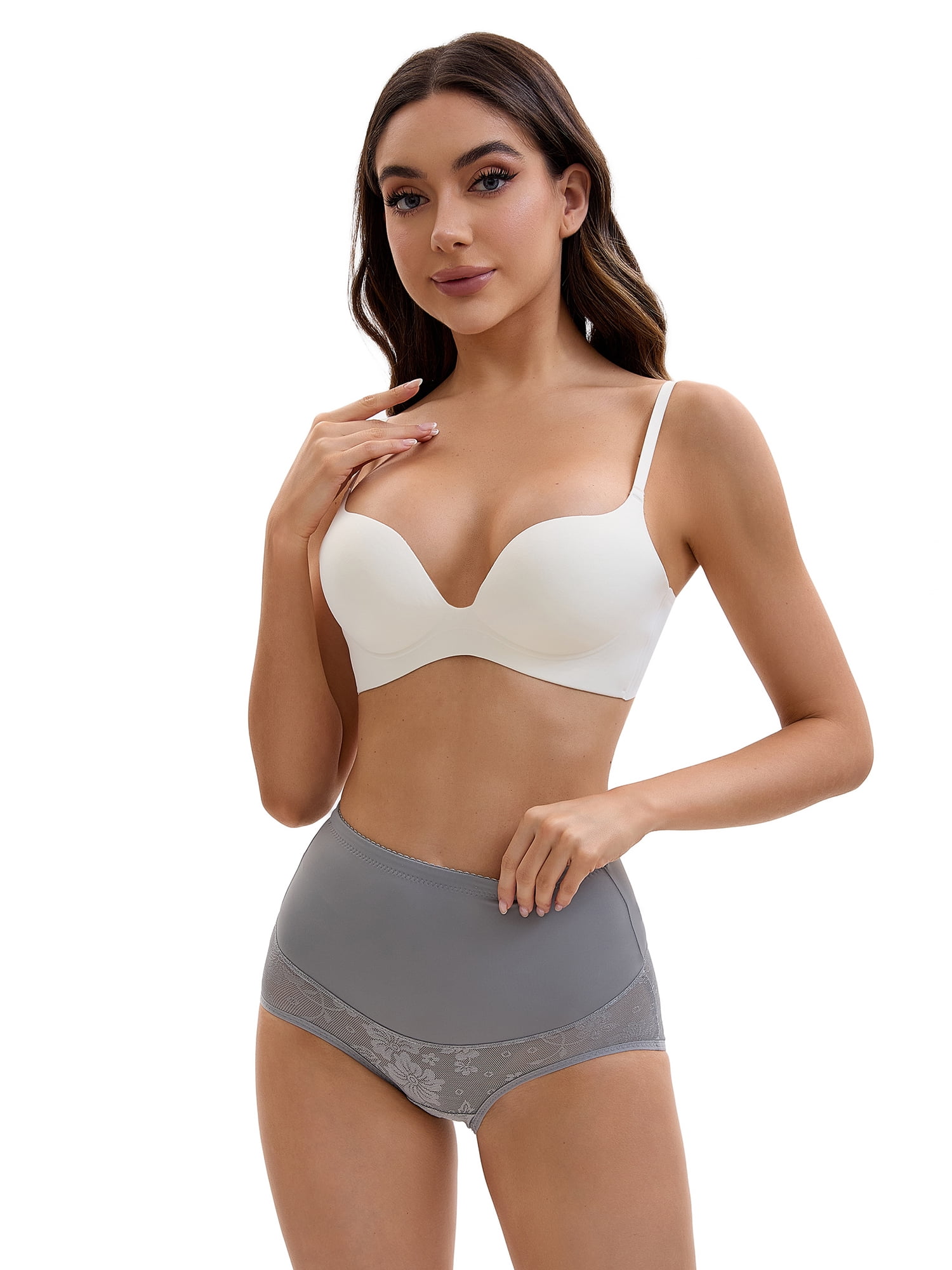 Unique Bargains High Waisted Slimming Lace Briefs L Grey