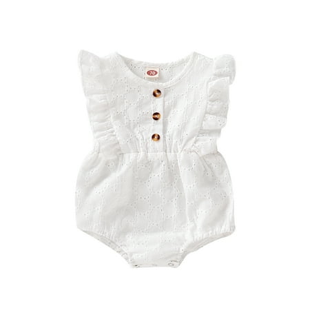 

KIMI BEAR Newborn Baby Girls Outfits 6 Months Spring Summer Outfits 12 Months Pure Color Fly Sleeve Simple Romper Bodysuit White