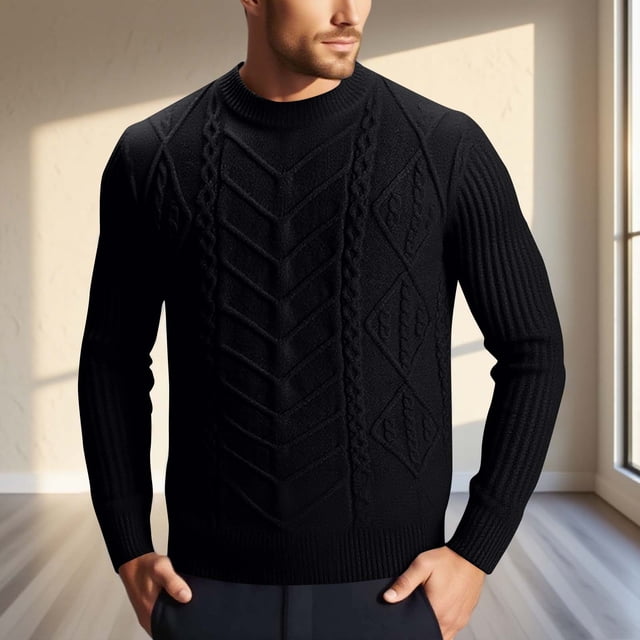 sageysalite Mens Sweaters Cable Knitted Crew Neck Pullover Casual Long Sleeve Base Layer Leisure Fall Winter Workout Tops
