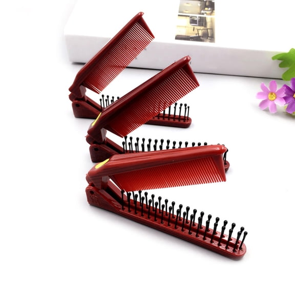 OULII Tough Dark Red Plastic Folding Combs for Travel and Home Use 4Pcs