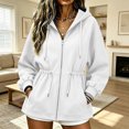 thumbnail image 5 of Ovbmpzd Womens Sweatshirts Fleece Lined White Zip Up Hoodie Loungewear Long Sleeve Drawstring Waist Sweatshirts,S, 5 of 6