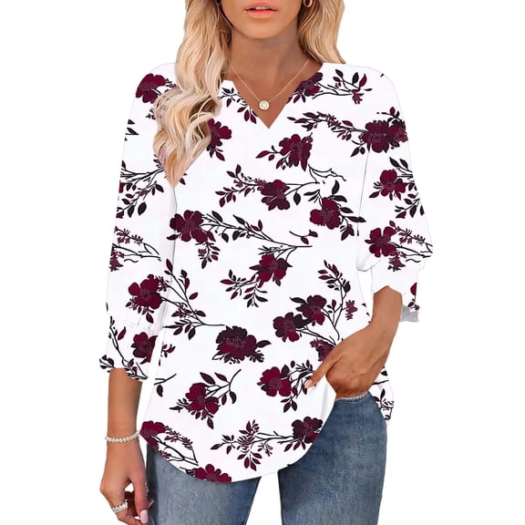3/4 Sleeve Blouses for Women Round Neck,Women's Shirts Lightweight 2026 Spring Summer Fashion 3/4 Length Sleeve Tops Business Casual Blouses Western Outfits