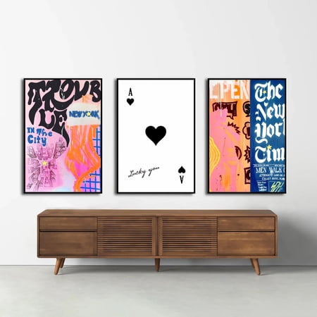 Eclectic Wall Art Prints New York Pop Art Posters Lucky You Card Print Maximalist Gallery Wall Decor Set 3