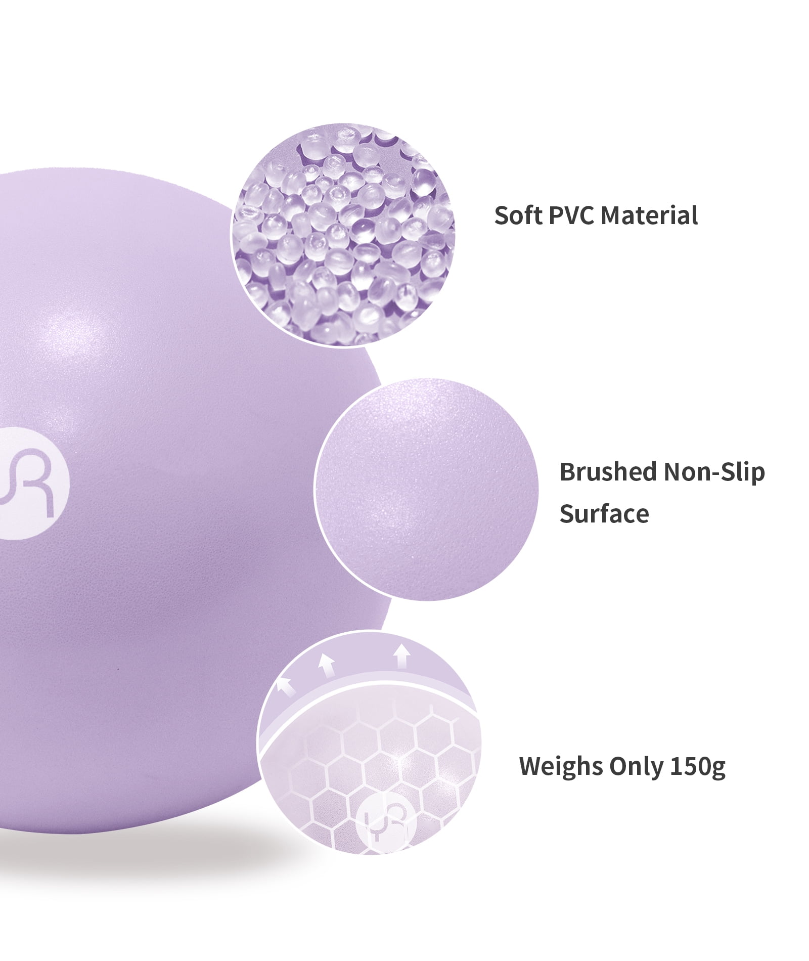 YR 9.8 inch Pilates and Yoga Balls, Anti-Burst Small Exercise Ball for Stability, Pilates, Core Training, Physical Therapy, Purple