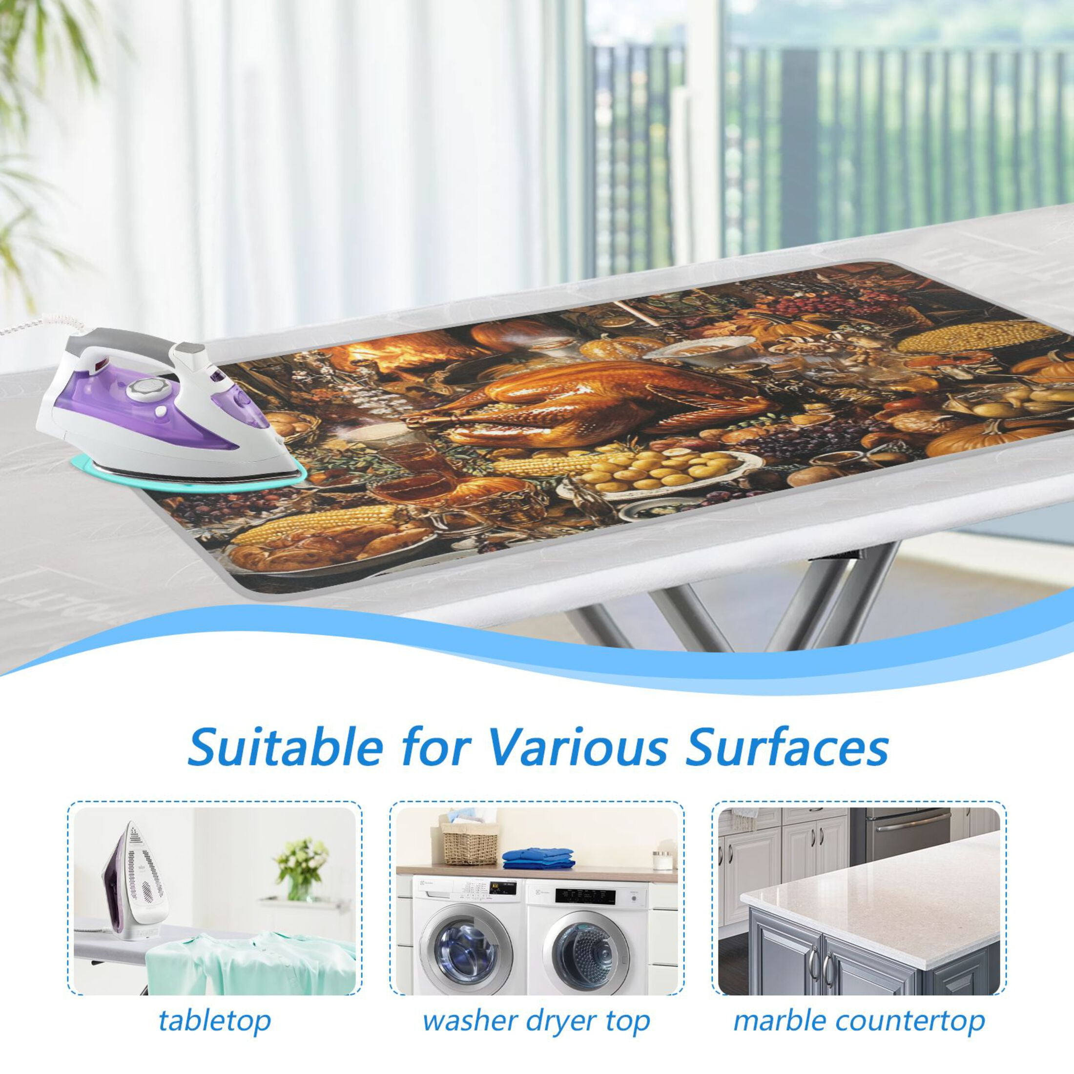 Thanksgiving Bountiful Dinner Ironing Mat Blanket for Table Top Travel Portable Ironing Board Pad 47.2x27.6 Inch