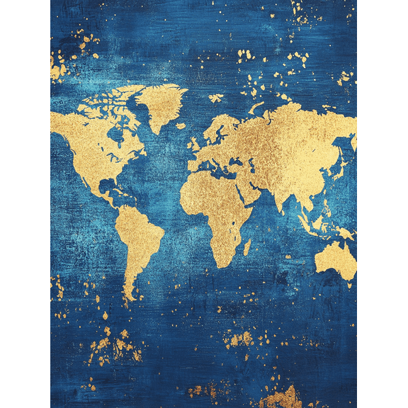 Gold World Map Canvas Wall Art, Perfect for Living Room, Bedroom, Office, Dining Room, and Hallway Decoration.