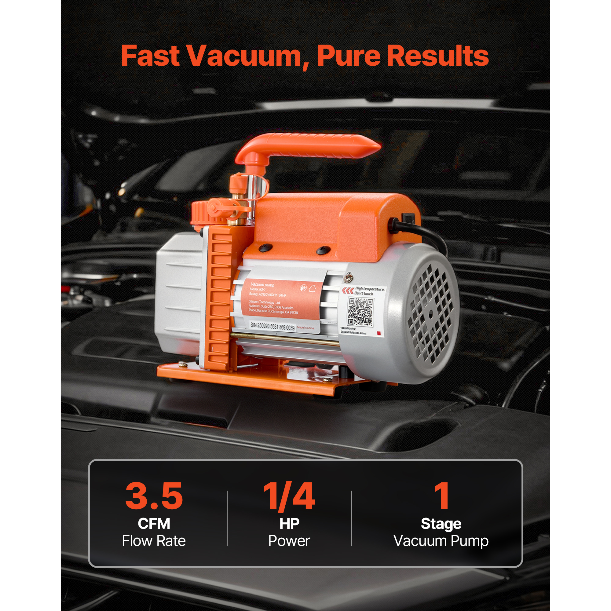 KFFKFF 3.5 CFM 1/4 HP Single Stage Rotary Vane Vacuum Pump, Ideal for HVAC Systems, Automotive AC Maintenance, and Resin Degassing, Compatible with R134a R22 R410a, Includes Oil