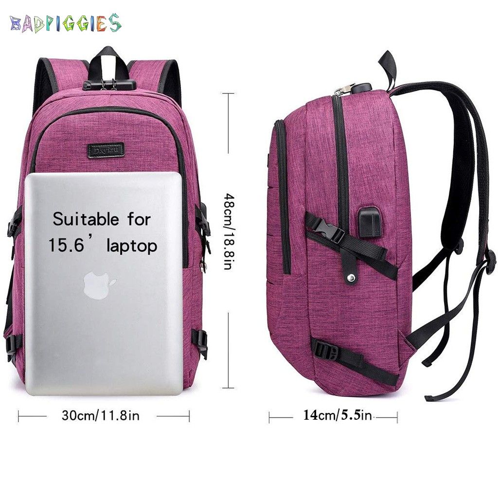 BadPiggies Travel Laptop Backpack Water Resistant Anti-Theft Bag with USB Charging Port and Lock