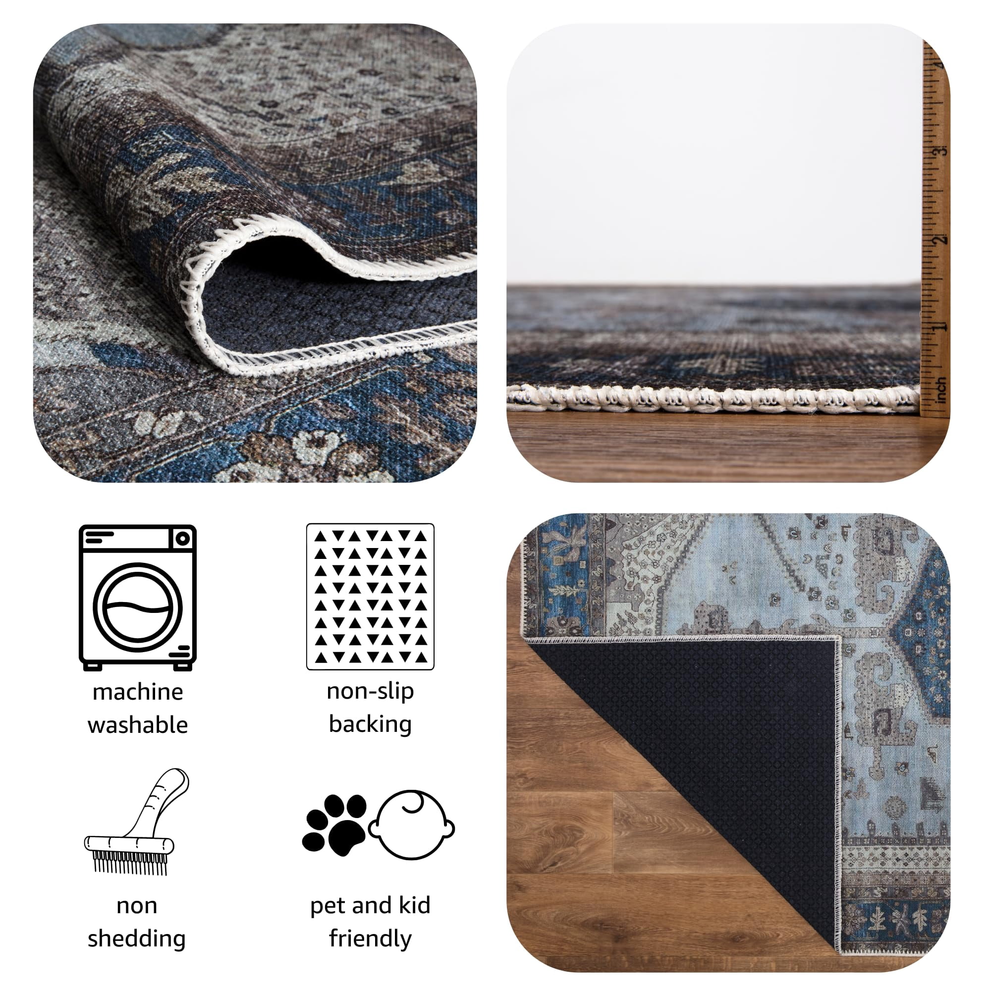 Keen Home Design Machine Washable Area Rugs with Non-slip Backing, Ideal for Hallway, Living Room, Bedroom, Kitchen and Laundry Room, Vintage Moroccan and Low Pile Rug - ( 2'6'' x 12' )