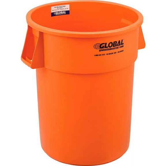 Global Industrial 240464BOR 55 gal Plastic Trash Can - Bright Orange