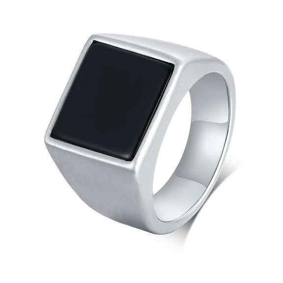 Vnox Stainless Steel Men Signet Ring-Black Gemstone Band Ring-Classic Simple Thick Men Ring Size 7-12