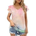 thumbnail image 2 of Women Tops under $5! Cagogo Summer Tops for Women Floral/Gradient Color Dressy Trendy V Neck Plus Size T-shirts Loose Fit Ruffle Short Sleeve Boho Tunic Tops Outfits, 2 of 5