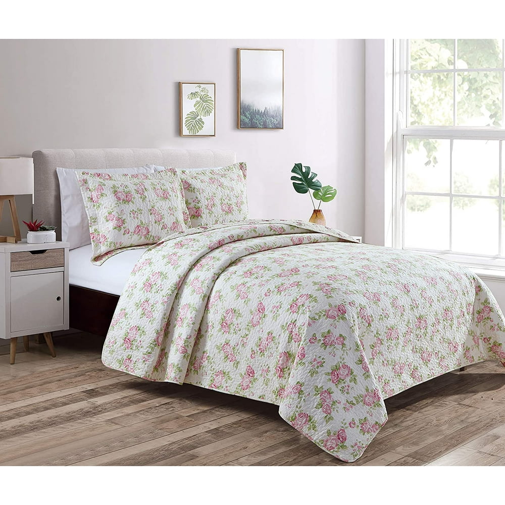 Chezmoi Collection 2Piece Floral Reversible Vintage Washed Cotton