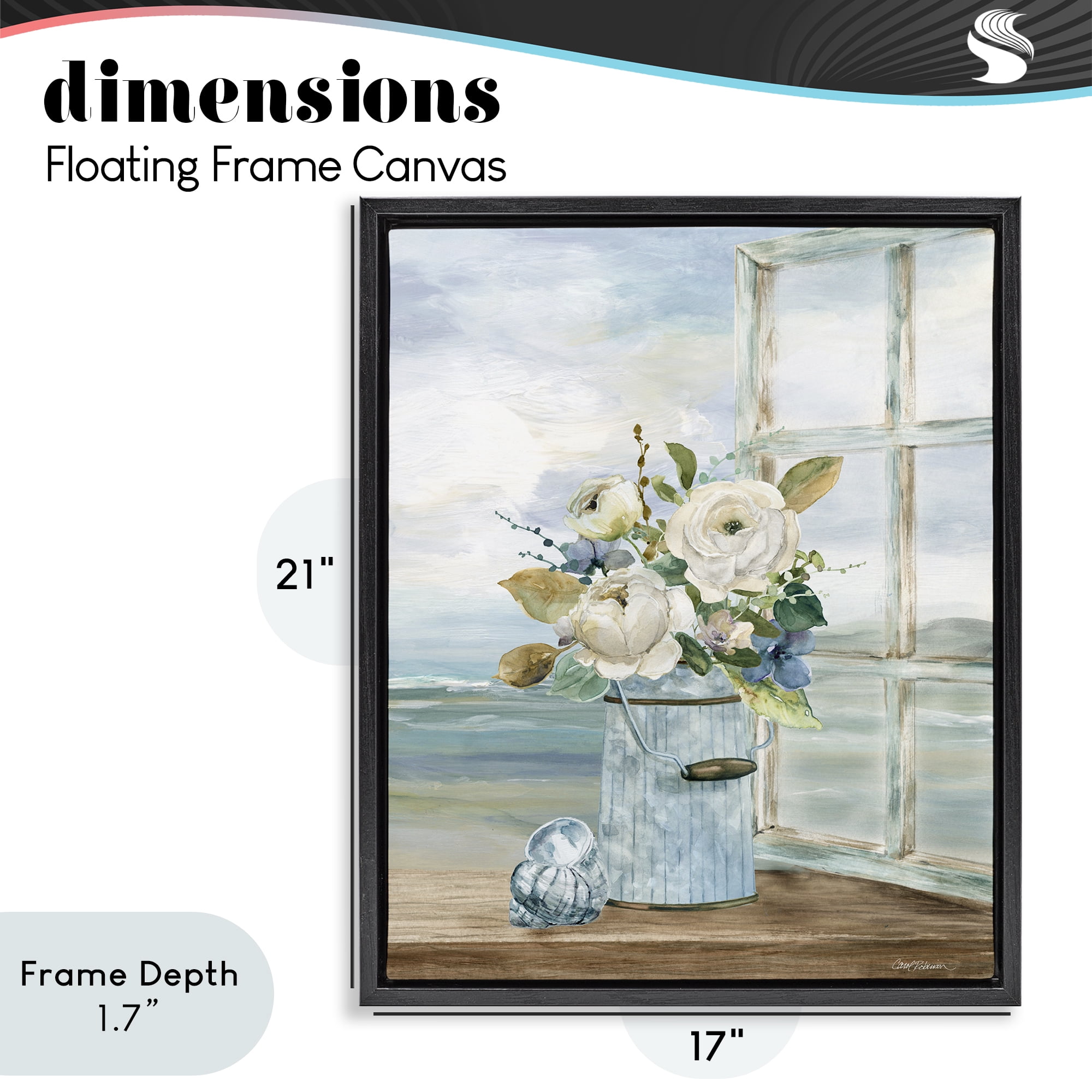 Stupell Industries Seaside Florals on Windowsill Black Framed Floater Canvas Wall Art, design by Carol Robinson