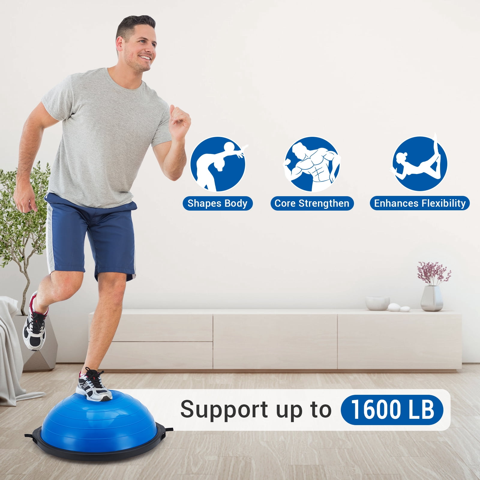 Accreate 25 Inch Half Balance Ball Trainer, Heavy Duty 1600 Lbs Capacity Stability Ball With Nonslip Base, Inflatable Design, 2 Resistance Bands, Pump, And Extra Ball For Home Fitness