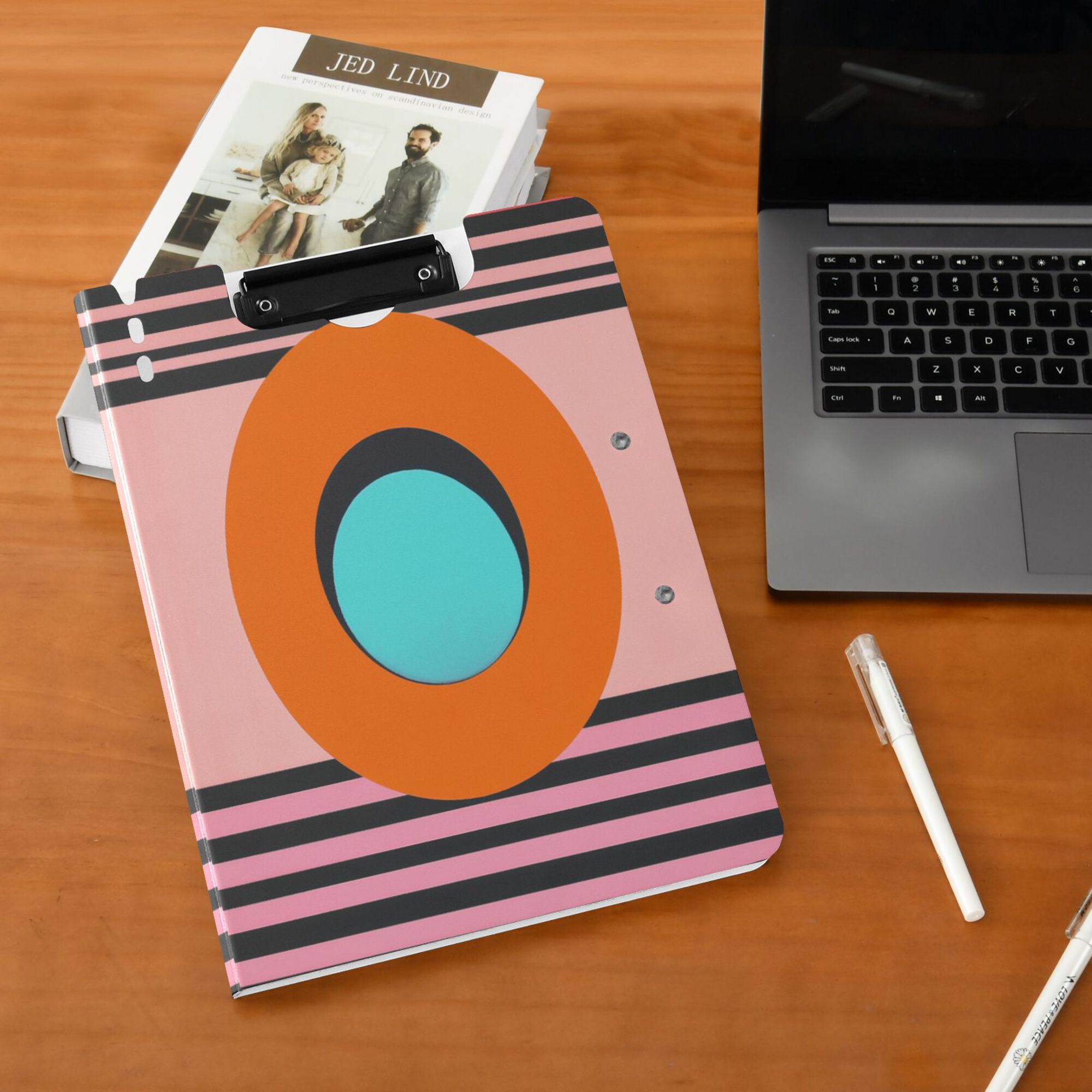FORMRS A4 Clipboard Folder with Pen Holder Horizontal Foldable School Office Binder, Orange Circle