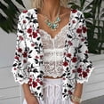 thumbnail image 5 of Hfnxid Women's Open Front Cropped Cardigan Lace 3/4 Sleeve Shawls Tops Lightweight Floral Printed Kimono Cardigans, 5 of 5