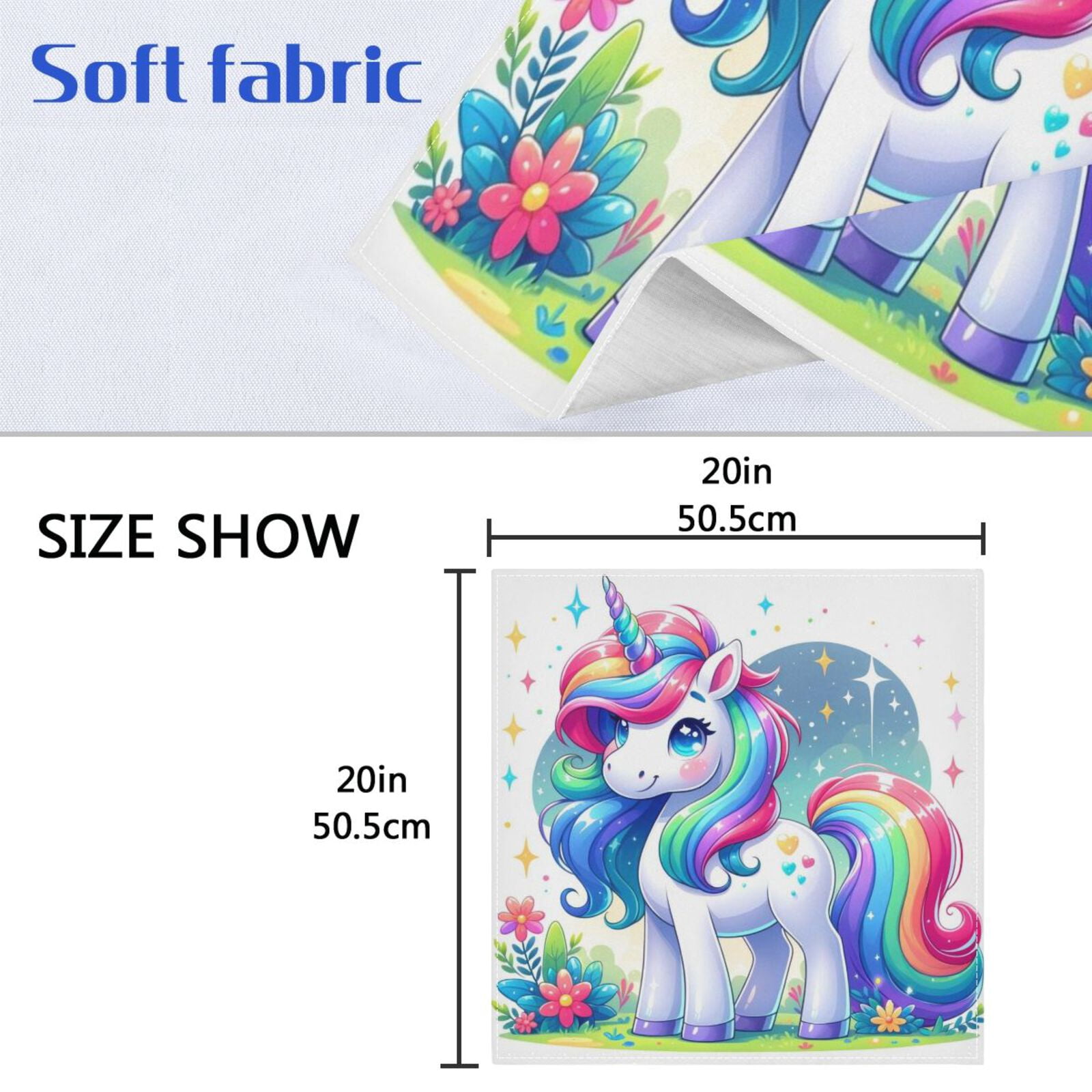 JSTEL Rainbow Unicon Stars Cartoon Cloth Napkins Set of 6, 20x20 Inch Washable and Reusable Napkin for Decoupage Dinner Party Everyday Use