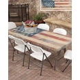 thumbnail image 3 of Retro American Flag Rectangle Tablecloth, Waterproof Elastic Fitted Table Covers for 8 Foot Tables, 32x96inch Decorative Tablecloths for Picnic, Camping, Outdoor, Rustic Star and Stripes US Flag, 3 of 6
