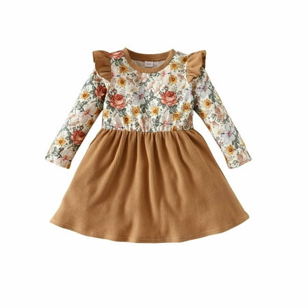 

Juebong Dress Deals Infant Toddler Baby Girls Long Sleeve Floral Pleated Swing Dress Kids Casual Dresses With Pockets