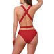 thumbnail image 3 of INSPIRAR CHIC Monokini Bikini de Una Pieza con Escote en V Profundo, Espalda Cruzada y Cierre de Encaje, Control de Abdomen, Corte Alto, Trajes de Baño Talla X-Small Rojo, 3 of 5